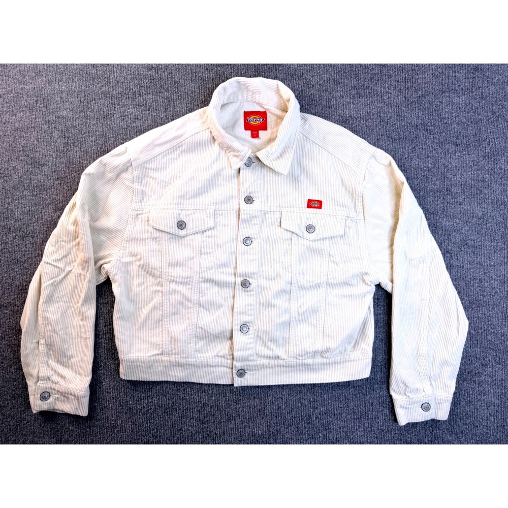 Dickies Cream Corduroy Trucker Jacket Mens Medium Y2K Off White Workwear Cropped